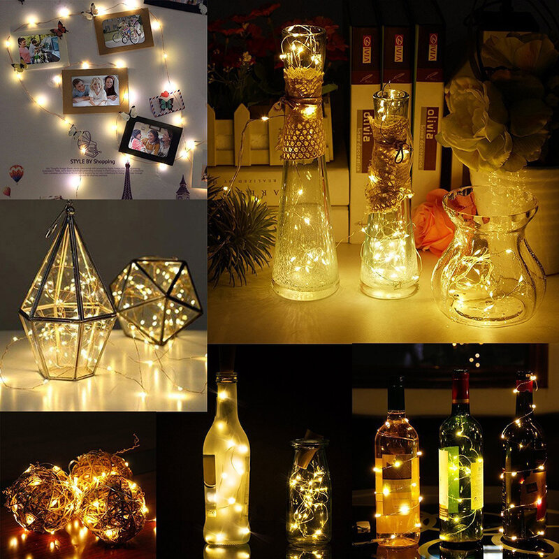 10 sztuk bateria w zestawie korek do butelek z winem lampki bożonarodzeniowa dekoracja LED girlanda żarówkowa do pokoju Home Party świąteczne dekoracje