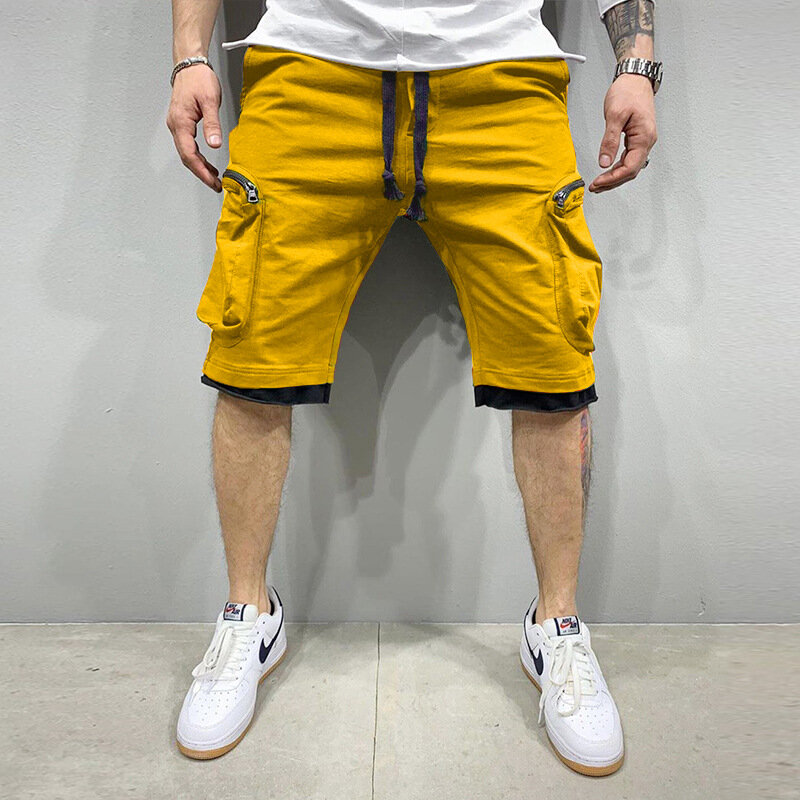 Nuovi pantaloncini Fitness estivi per uomo multi-tasca Sport traspirante Casual Hip-Hop Tie Up tinta unita Street Work gamba dritta cinque