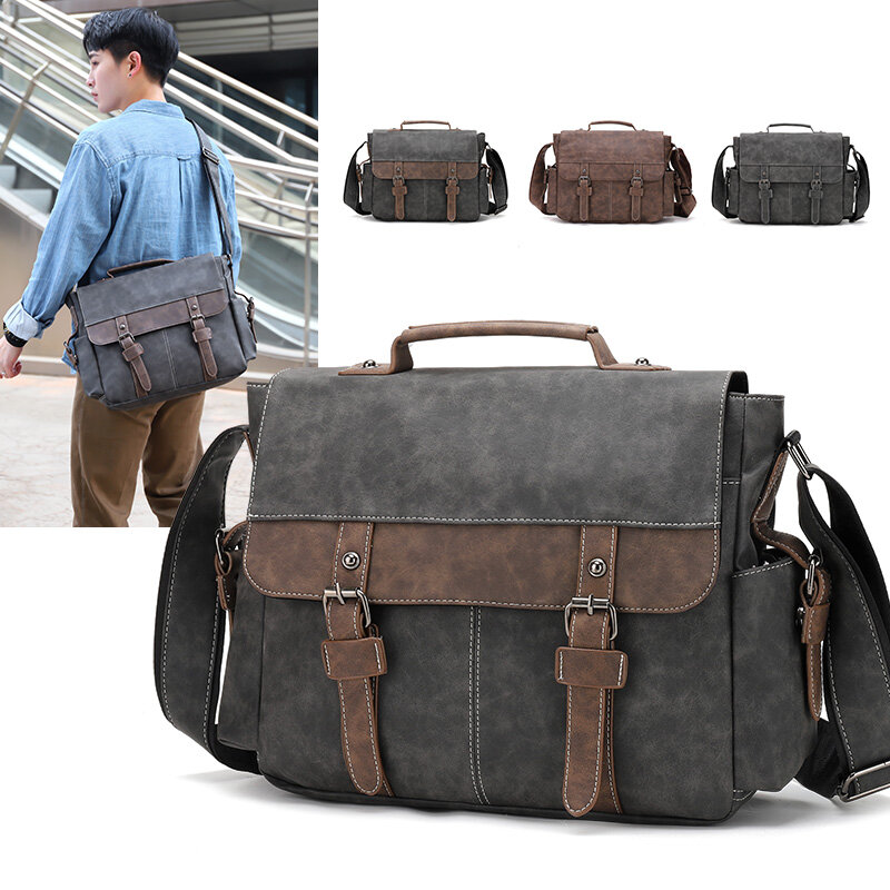 Деловая сумка через плечо для документов в ретро-стиле, мужская сумка-мессенджер с клапаном, винтажный кожаный портфель
