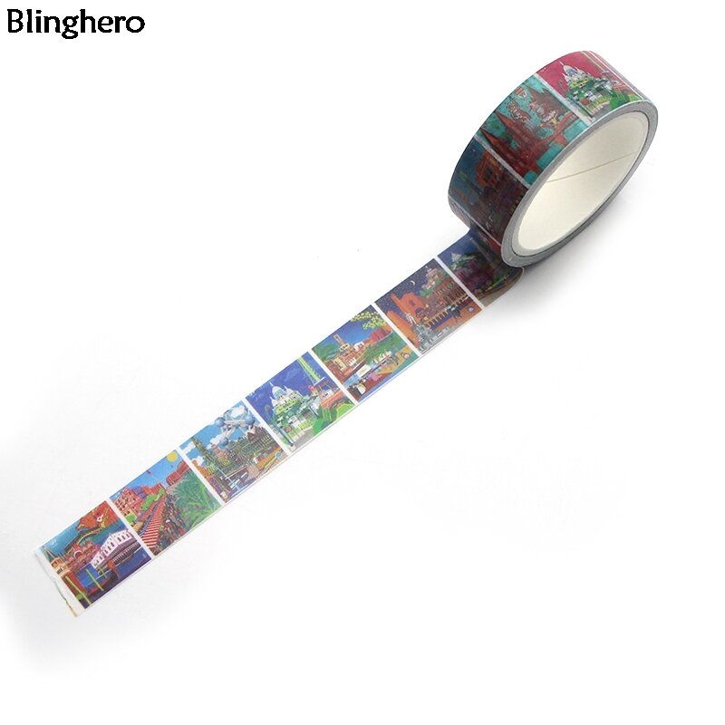 Blinghero atrações turísticas 15mm x 5m washi fita adesiva adesivos fita adesiva fitas de papelaria decorativas bh0025