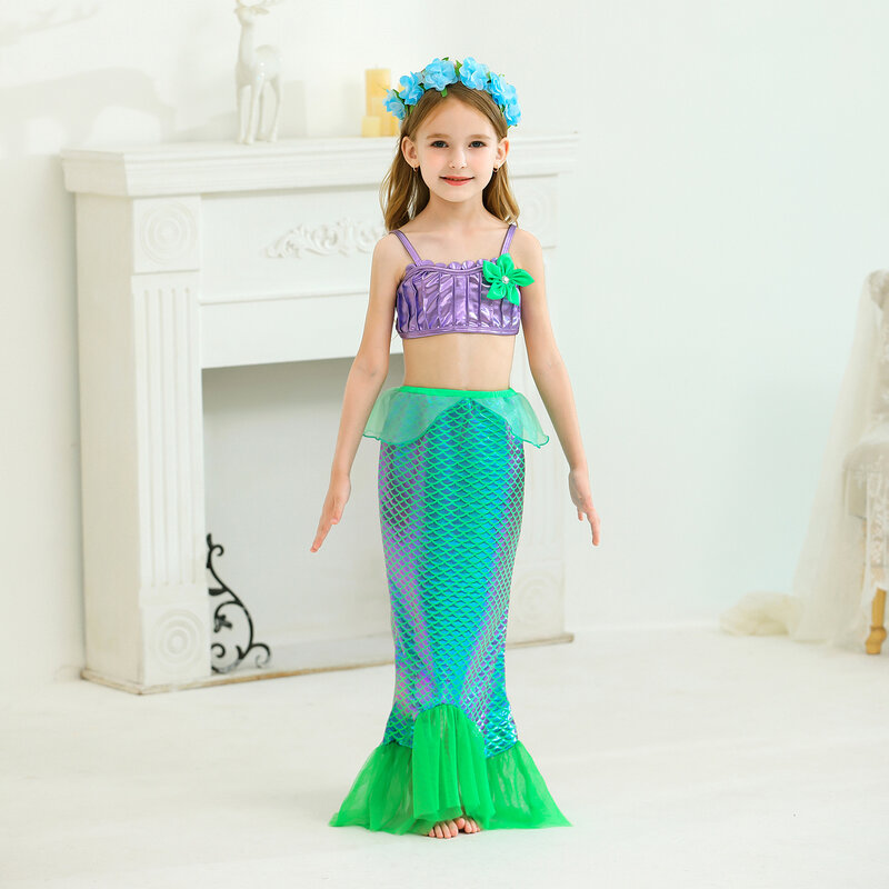 Платье принцессы Ариэль с маленькой русалочкой для девочек, платье с блестками, бальное платье, платье для выступления, детский нарядный костюм, одежда для Хэллоуина