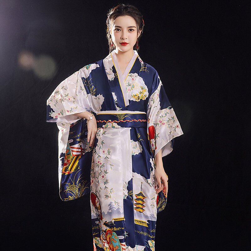 Japanese Traditional Yukata Kimono With Obi Vintage Women Evening Dress Geisha Kimono Vintage Women Stage Show Costume Cosplay
