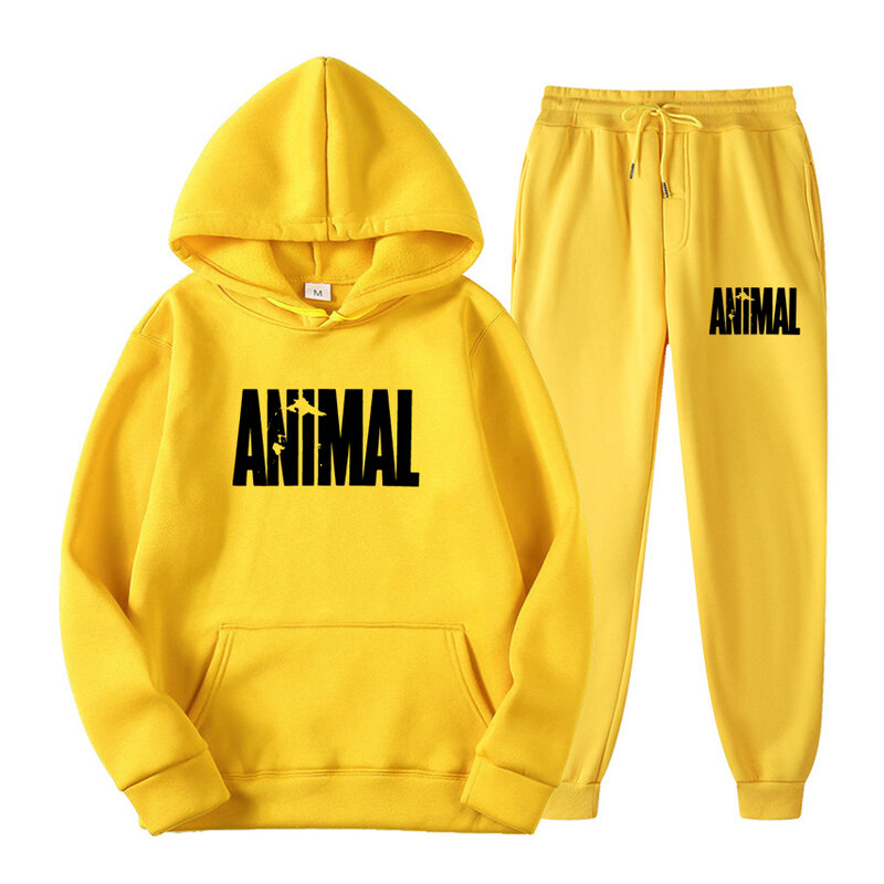 ANIMAL Print Men's Sportswear Sets Patchwork Zipper Tracksuit Men Autumn Casual Hooded Sweatshirt Hoodies 2PC+Pants Jogging Suit
