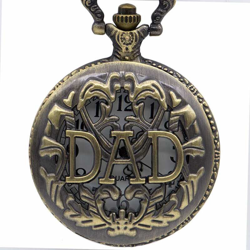 Best Gift for Father Hollow DAD Quartz Pocket Watch Men Father Necklace Pendant With Chain Father's Day Birthday Gifts Clock