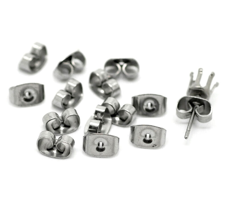 100 PCs 6mm x4mm 304 Stainless Steel Ear Nuts Post Stopper Earring Findings Butterfly Silver Color DIY Jewelry Making Finding