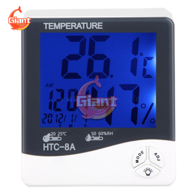 Multifunctionele HTC-8A Lcd Digitale Lichtgevende Thermometer Hygrometer Temperatuur En Vochtigheid Tester Weer Klok Voor Indoor