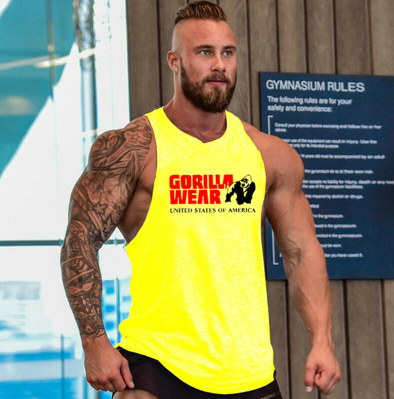 Marca roupas de ginásio singlet canotte musculação stringer tanktop camisa de fitness masculino gorilla wear músculo caras sem mangas gymtops