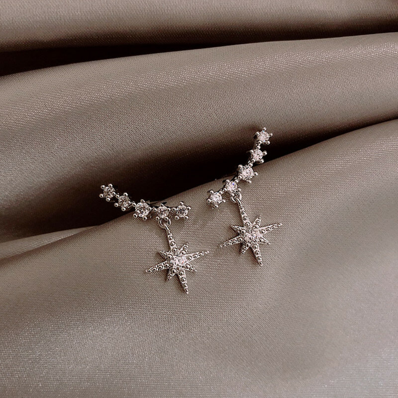 Pendientes de gota de temperamento de estrella de cristal delicado contraído para mujer, pendientes pequeños de estilo clásico coreano, moda 2019