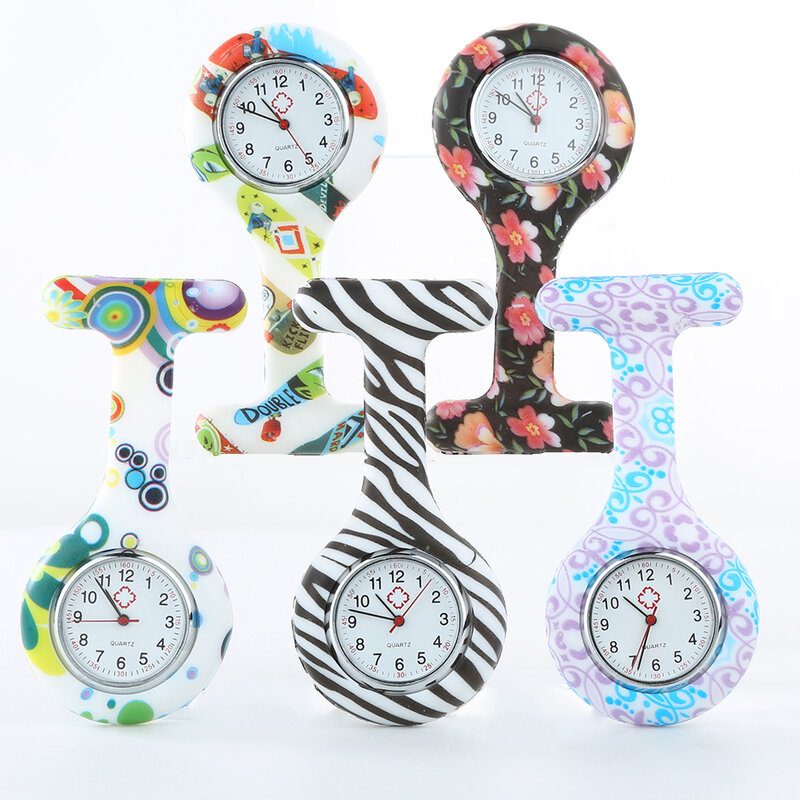 Reloj de enfermería con números árabes para mujer, cronógrafo digital redondo con clip de silicona, Túnica de broche, Fob, reloj de bolsillo para enfermera