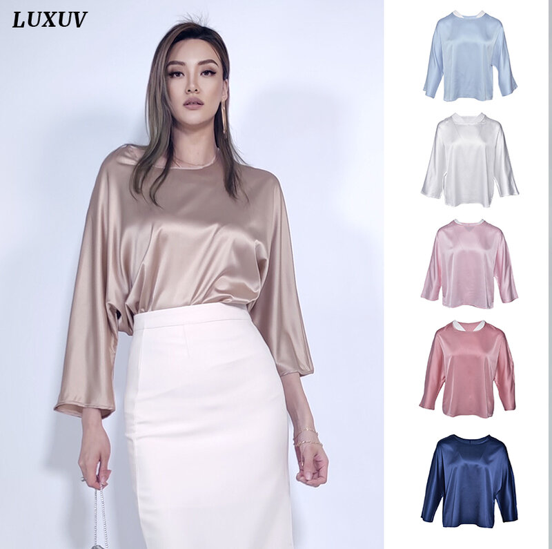 Luxv – chemise en Imitation soie pour femmes, manteau brillant, drapé, vêtements dames, droit, lisse, Vintage, veste douce