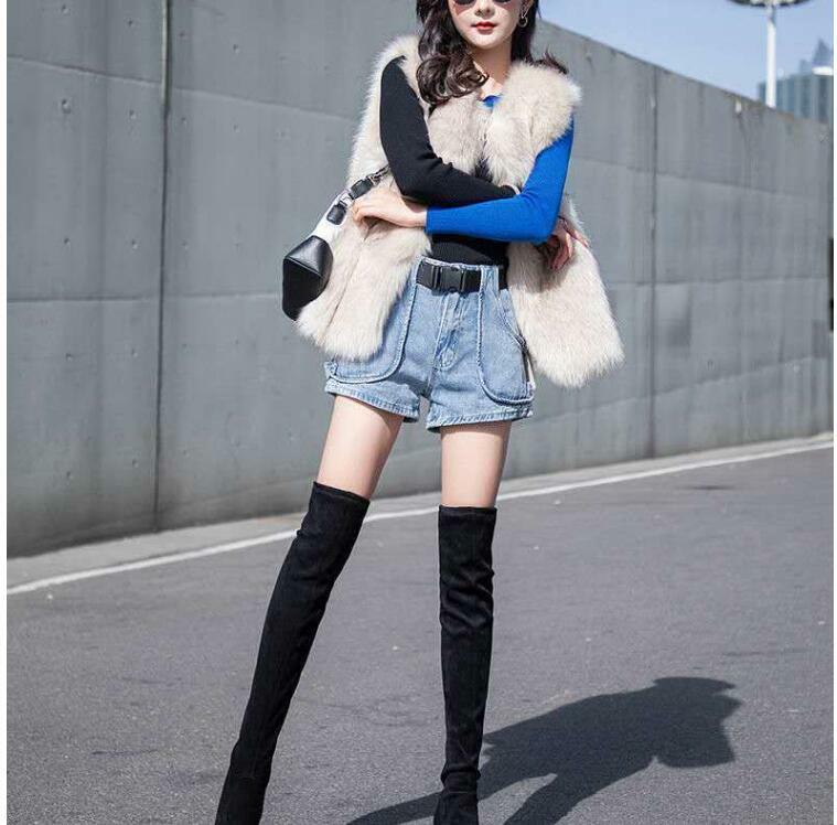 Short en Jean noir et bleu pour femme, taille haute, Streetwear, Harajuku, été