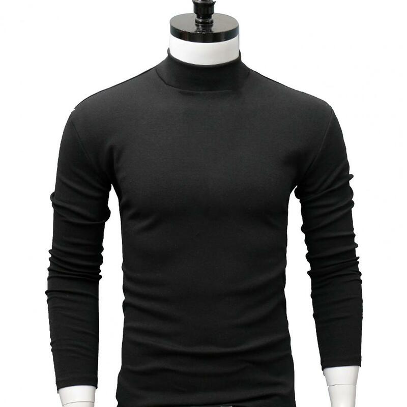 Plus Größe Männer Shirt Pullover Einfarbig Halb Hohe Kragen Beiläufige Dünne Lange Hülse Verdicken Warme Eng für Männer Kleidung inneren Verschleiß