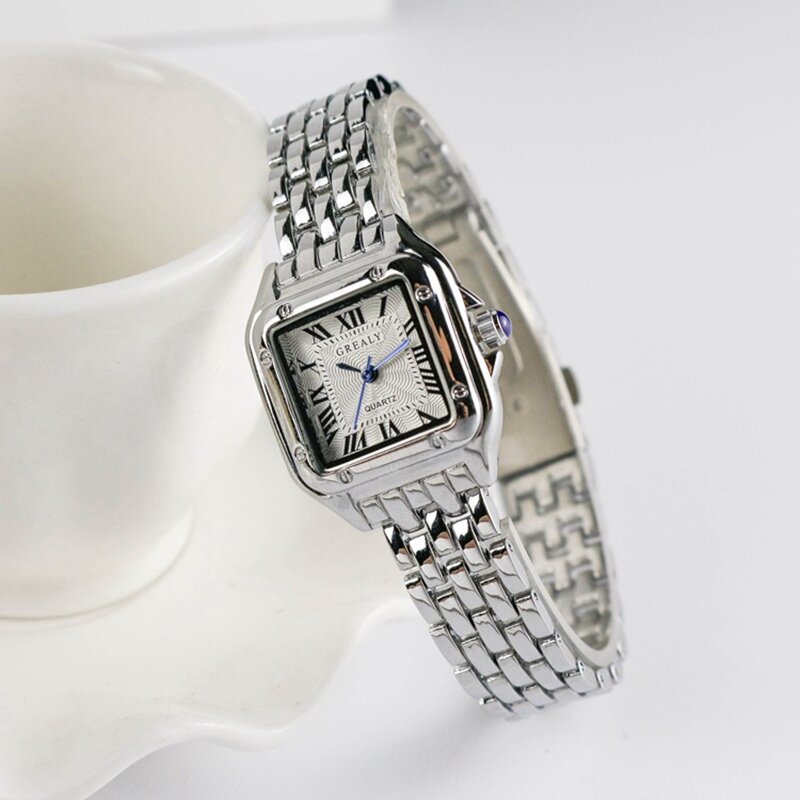 여성용 스퀘어 시계, 2021 브랜드 숙녀 쿼츠 손목시계, 클래식 실버 심플 팜므 스틸 밴드 시계, Zegarek Damski