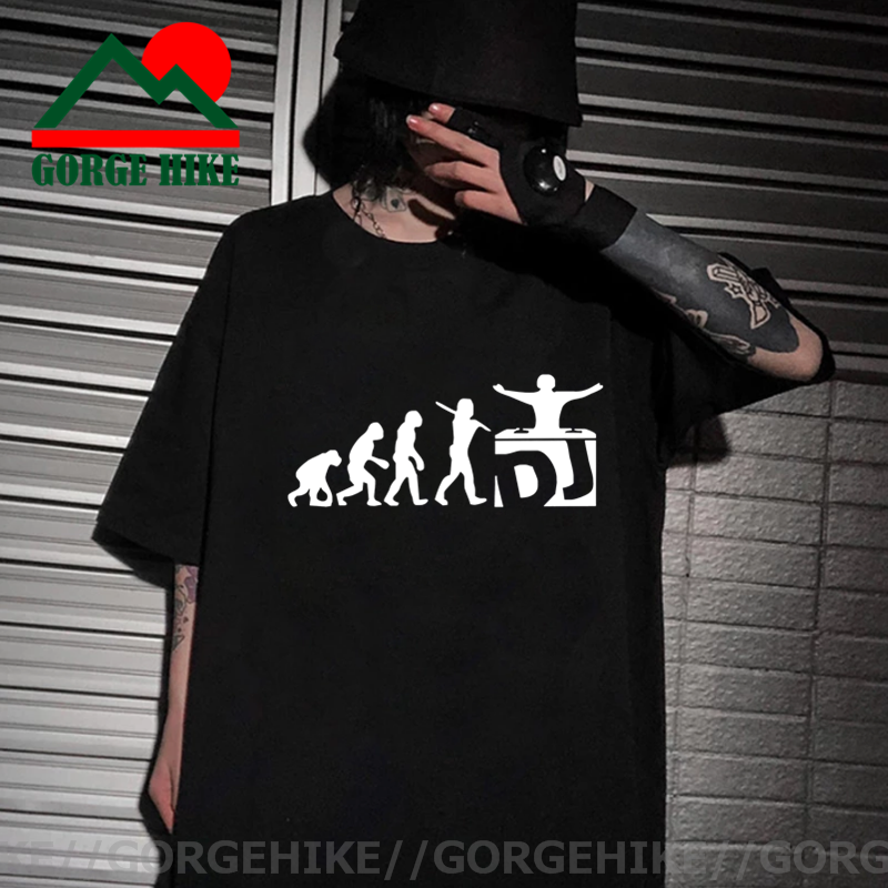 GorgeHike DJ Evolution Funny Music Mixing Djing Disk Jockey Turntable T Shirt Mens Graphic Custom Hip Hop Streetwear Black Tees