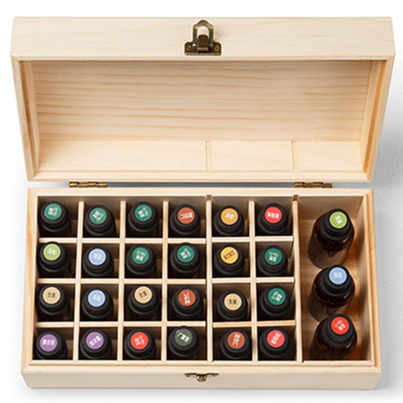 25 szczelin drewniane olejki eteryczne pudełko z litego drewna pojemnik do przechowywania butelki do aromaterapii przechowywanie organizator na przybory kosmetyczne