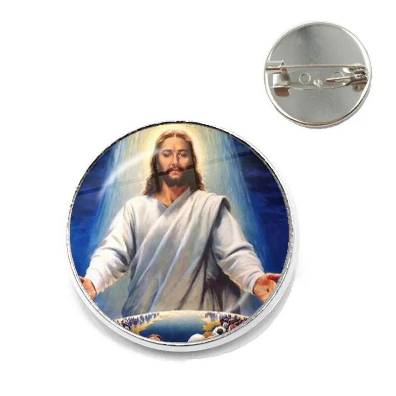 New Fashion Jesus Brooches for Women Men Jesus Christian Virgin Mary Glass Cabochon Dome Pin Broches Jewelry Gift
