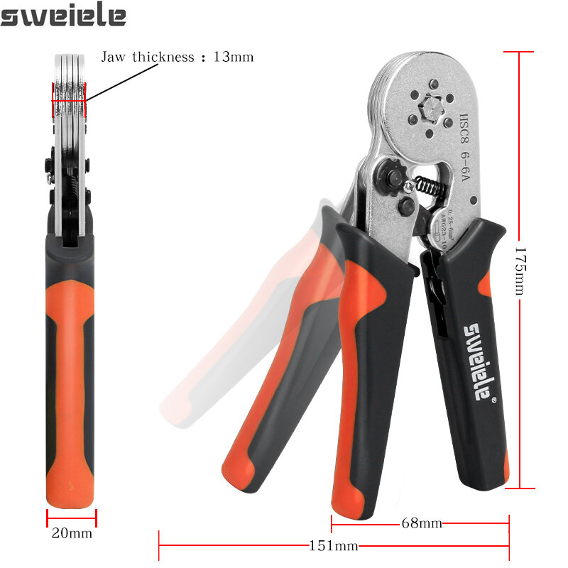 Tubular Terminal Crimping Tool Crimping Pliers HSC8 6-4A 0.25-10mm²/6-6A 0.25-6.0mm²  Hand Tool Mini Wire Ferrule Fixture Kit
