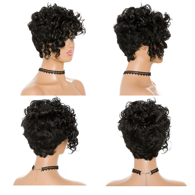 Cabelo sintético curto e encaracolado para mulheres negras, cabelo natural, alta temperatura, perucas de festa cosplay, estilo dream ice, moda