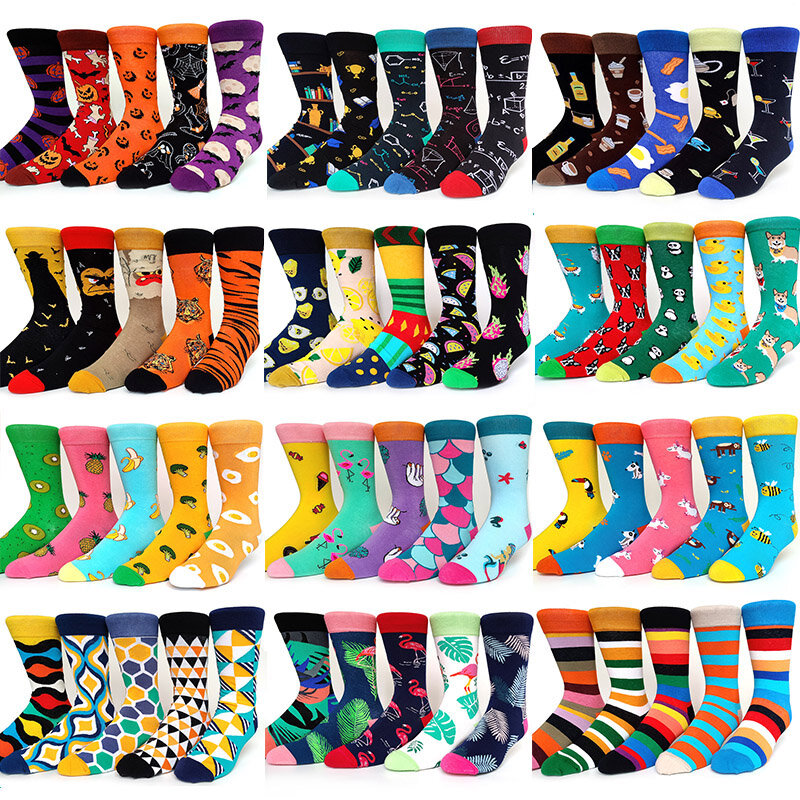 5 цветов, новый дизайн, Мультяшные носки, веселые смешные мужские хлопковые уличные носки, уравнение книжной полки, Повседневная мода, классика