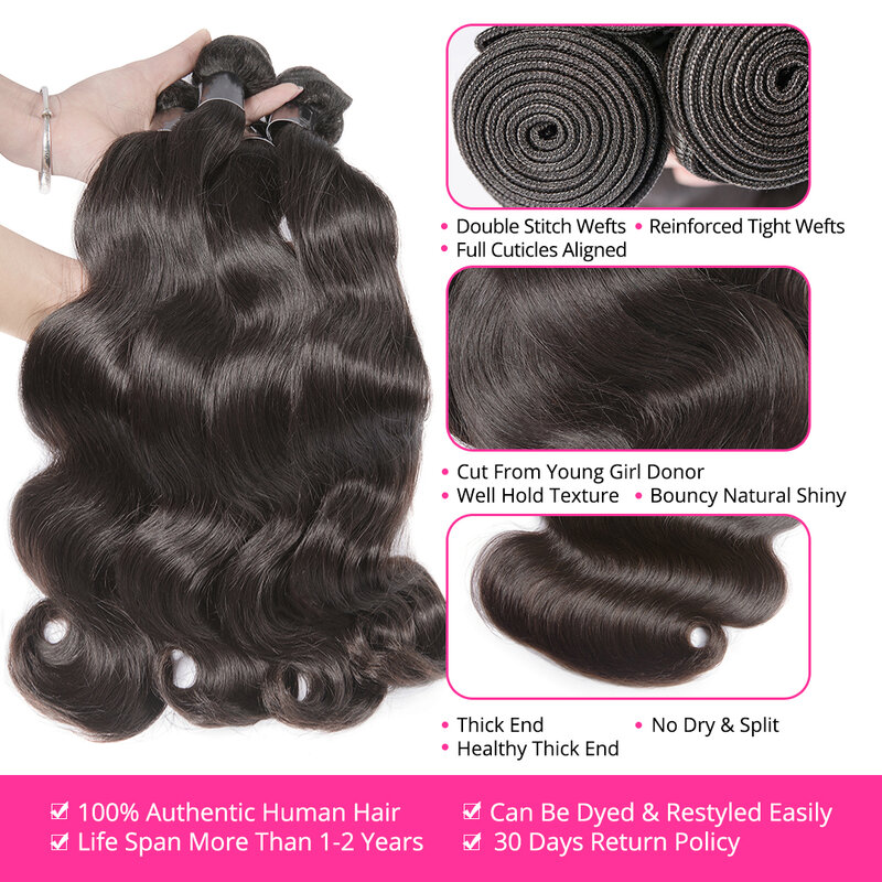 CEXXY Body Wave 30 32 40Inch Virgin Brazilian Hair Weave Human Hair Bundles Natural Color 100% Human Hair Extension Tissage