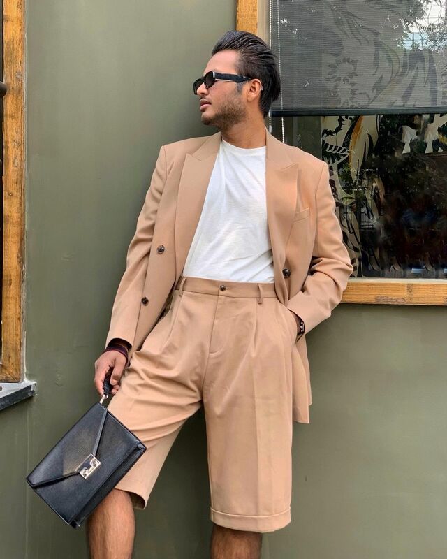 Casual Streetwear uomo smoking tasca con risvolto a punta abiti su misura Business Daily Summer Blazer & Shorts Set da 2 pezzi