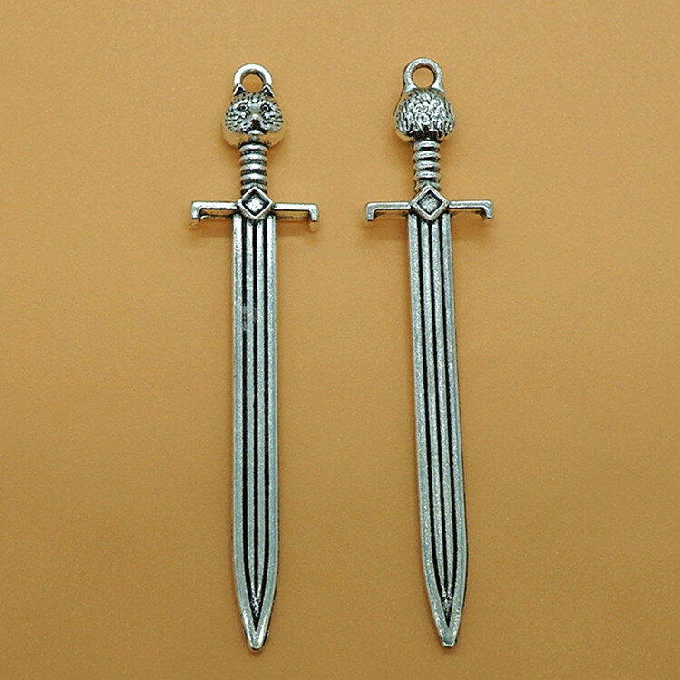 10PCS/lot 14x67mm silver/gold/bronze Antique kitty sword Fringe pendant charms for making necklace Jewelry keychain craft supply
