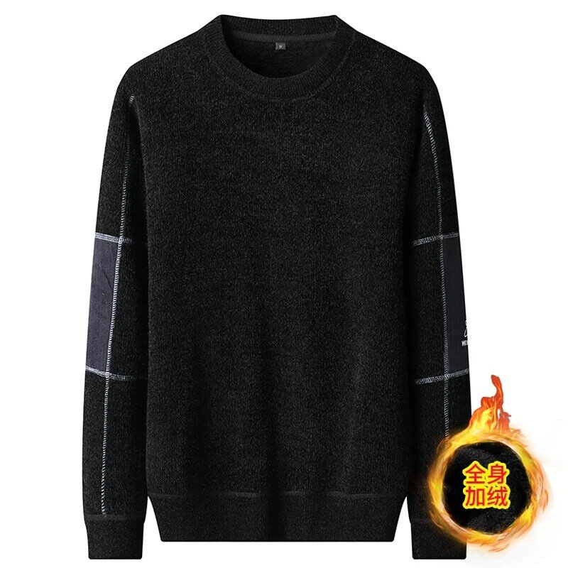 Men's O-neck Pullover Fleece Sweater Autumn/winter Warm Heavy High quality Comfortable Wool Blouse y2k Base Knitted Jumper