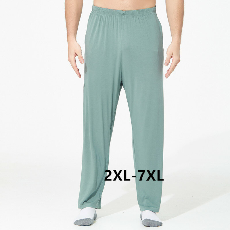 Moda pijama masculina de algodão modal, calça pijama masculina, calças de fundo solto, plus size, outono, inverno, 2XL-7XL, novo