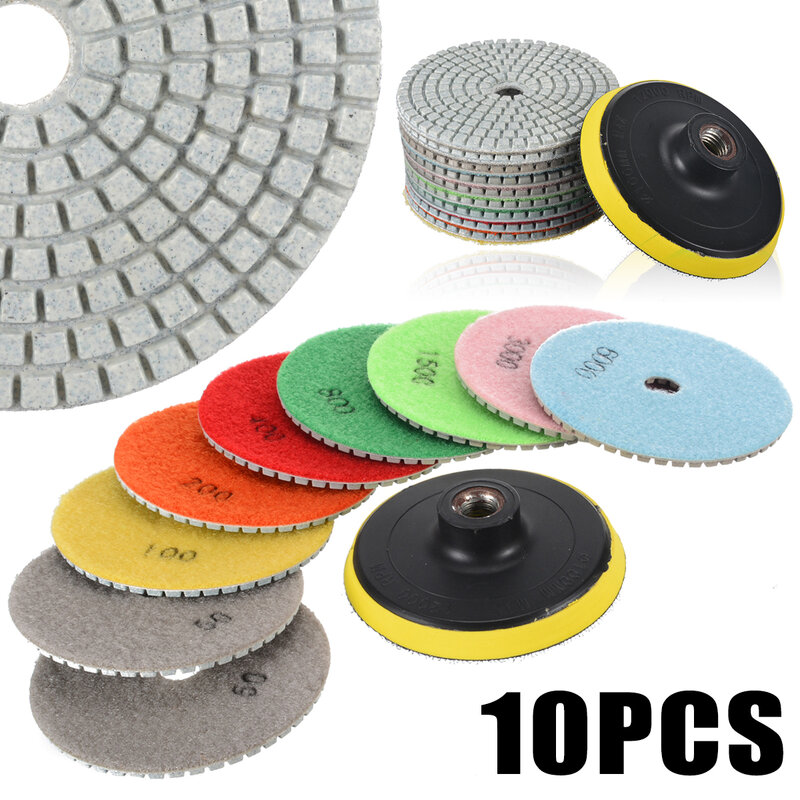 Набор алмазных полировальных дисков, 4 дюйма, M14, 10 шт., для шлифовки гранитного камня, бетона, мрамора, набор дисков