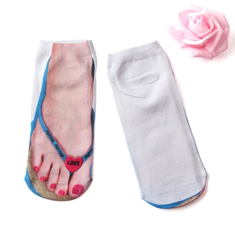 Women Men Personalized Cotton Low Cut Ankle Socks Funny 3D Flip-Flops Shoes Pork Skeleton Pattern Printed Harajuku Creative Hosi