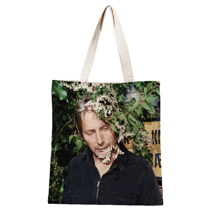 Mads Mikkelsen-Bolso de mano de lona para mujer, bolsa de hombro de tela de algodón, plegable, ecológico, reutilizable