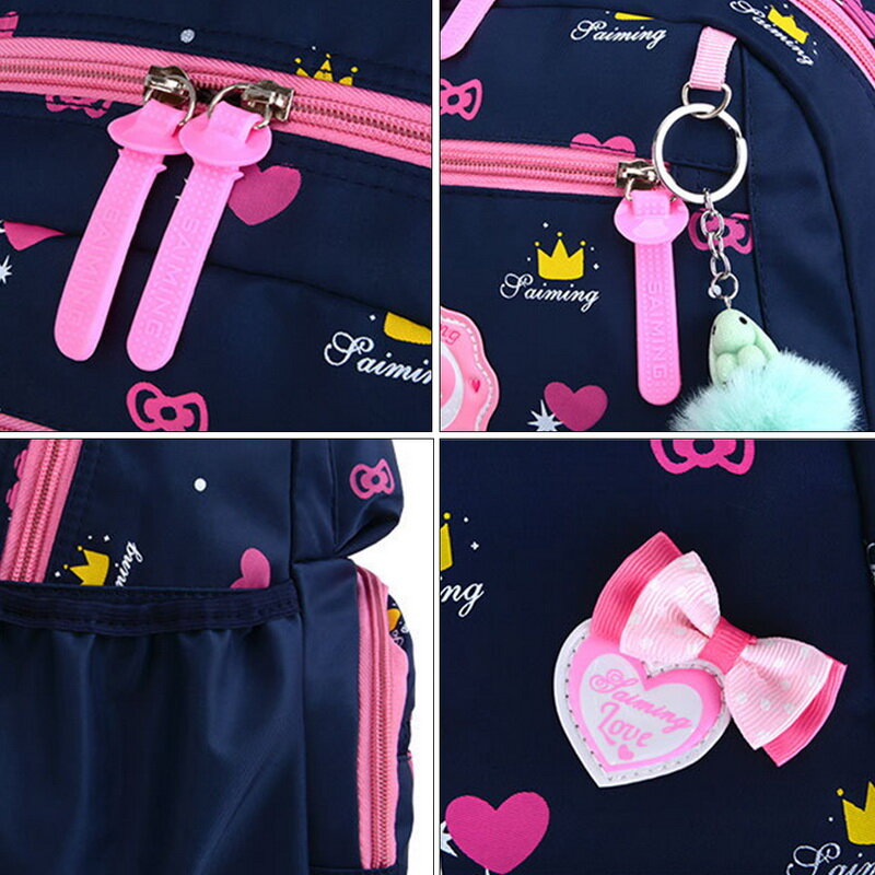 Conjunto de 3 mochilas escolares, bolsas infantis de lona com estampa floral para escola viagens com zíper