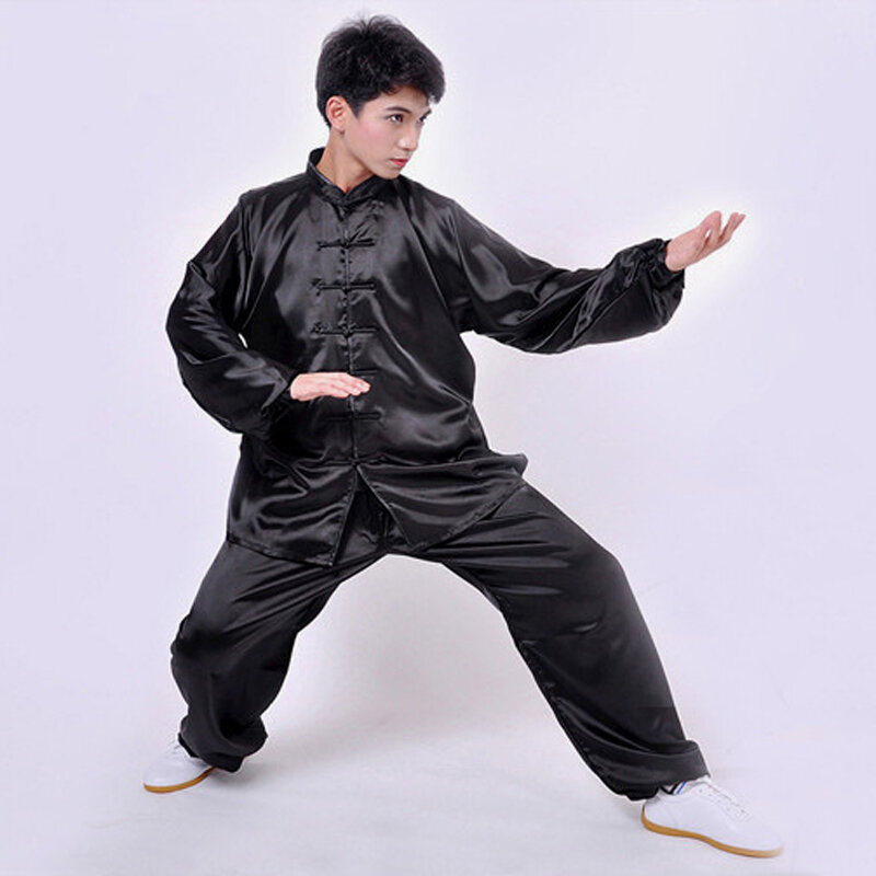 2021New Chinesische Traditionelle Kleidung Männer Frauen Vintage Einfarbig Tai Chi Kung Fu Kostüm Taste Stehkragen Übung Kleidung