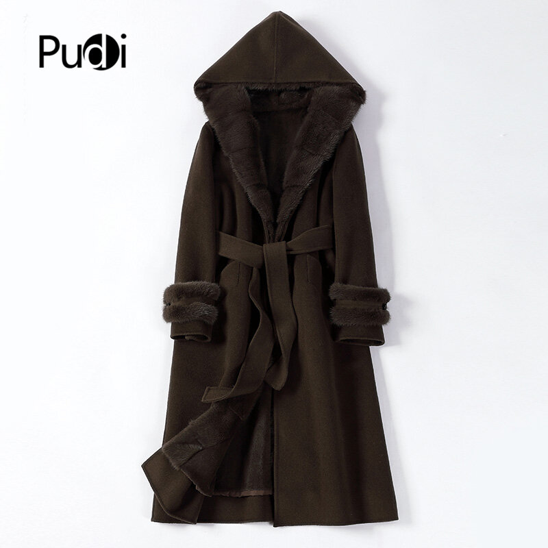 Pudi-abrigo de piel auténtica para mujer, chaqueta con capucha de visón, forro de conejo, Parka caliente de mezcla de lana, Z20179, 2021