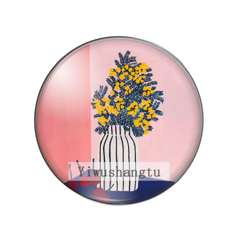 New Potted plants beauty vase flower 8mm/10mm/ 12mm/18mm Round photo glass cabochon demo flat back Making findings ZB0543