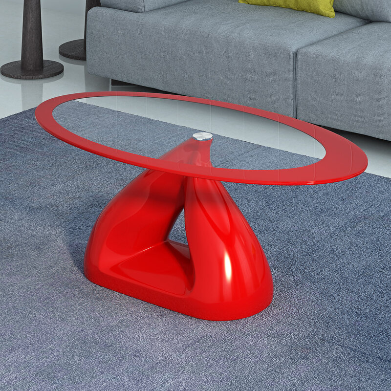 Panana 현대 레트로 타원형 유리 고광택 커피 테이블 고광택 유리 섬유 기지 블랙/화이트/레드