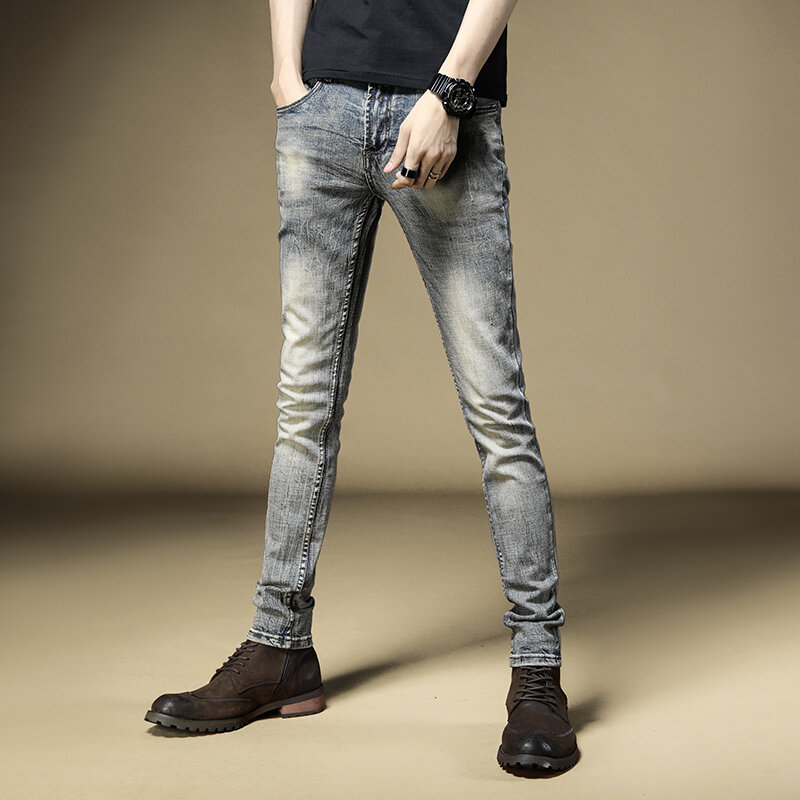 Осенние мужские винтажные джинсы, синие хлопковые прямые зауженные брюки в стиле ретро, уличные джинсовые брюки