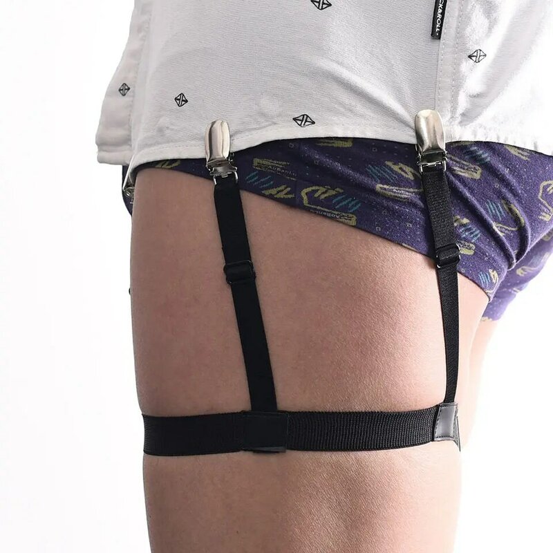 1 Pair Men Shirt Stay Stockings Non-slip Locking Clips Keep Shirt Tucked Leg Thigh Suspender Garters Strap Leather Harness Belts