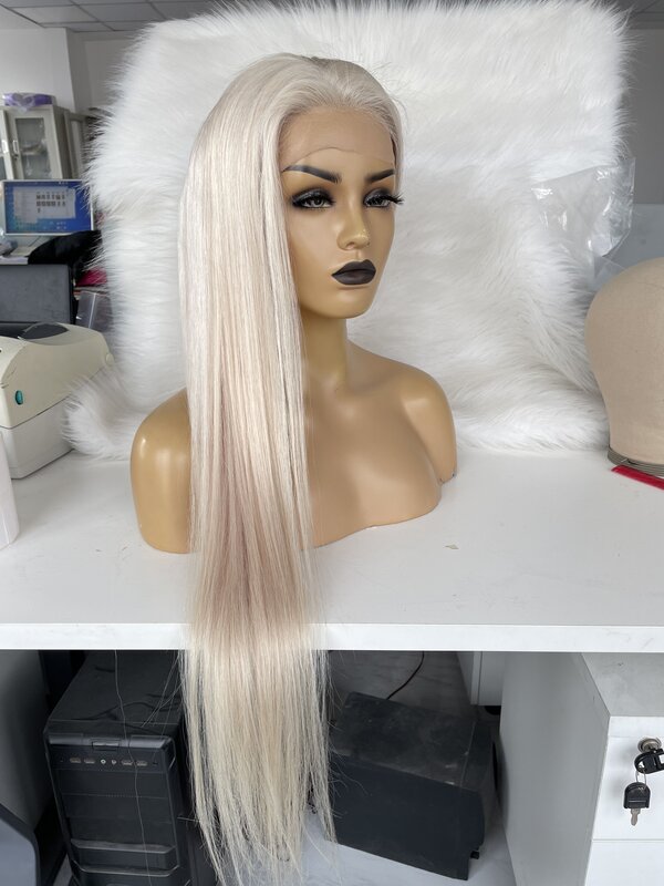 QueenKing hair Front Lace Wig Icy Blonde Write Blonde Wigs  Brazilian Remy hair Free Shipping Overnight