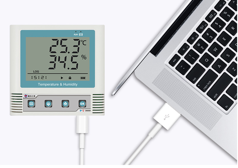 مستشعر درجة الحرارة والرطوبة عالي الدقة USB ، خزانة الأدوية مع سلسلة التبريد ، دقة عالية 0.1 ℃ ، 1.5% RH)