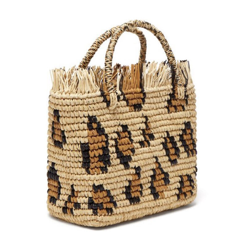 Леопардовая круглая Соломенная пляжная сумка для дам, плетеная крючком сумка на плечо, рафия, круглая плетеная корзина, летняя повседневная сумка для отпуска