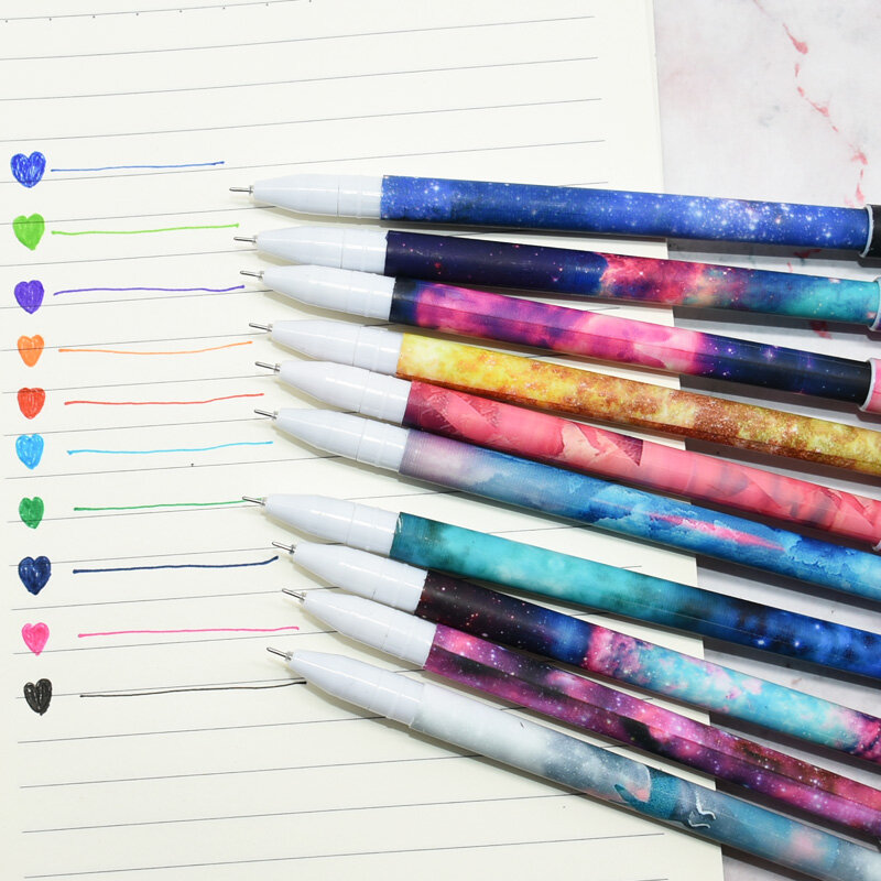 10 buah Set pena Gel berwarna Kawaii biru 0.5mm pulpen untuk jurnal perlengkapan alat tulis sekolah lucu