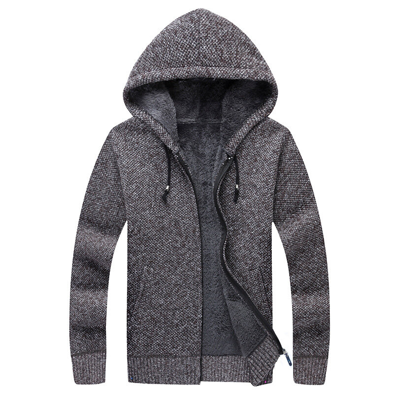 Winter Men Sweatercoat Hooded knit Cardigan Coat Men's Fleece Knitted Sweater Jackets Casual Solid Cardigan Sweater Man Clothes
