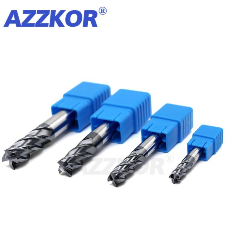 AZZKOR HRC50 4-Flute Nano Coating Tungsten Steel Carbide Face End Mill CNC Maching Tools Stainless Steel Milling Cutter 1-20mm