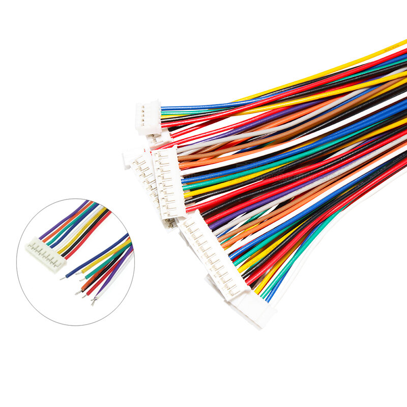 Connecteur de prise mâle simple avec directions de fil, JST XH, 2.54mm, 2P, 3P, 4P, 5P, 6P, 7P, 8P, 9P10P, 11P, 12 broches, 2.54mm, 2.54, 26AWG, 20cm, 10 pièces