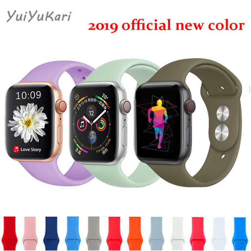 Novo esporte silicone para apple watch band 4 44mm 40mm (iwatch 5) apple watch 3 2 1 42mm 38mm pulseira de pulso acessórios