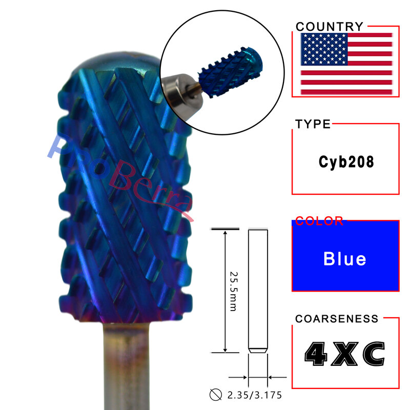 NAILTOOLS 6.6 Large Barrel 4XC Gold Silver Dark Purple Blue Rainbow Rose gold 7 different color nail drill bits milling