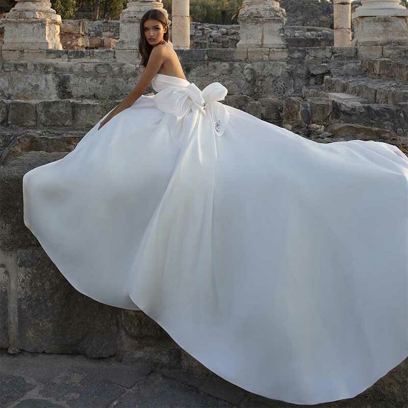 Wedding Dresses 2023 Sexy Strapless Open Back Lace Satin Bridal Dress Beach Wedding Gowns Custom Made Robe De Mariee