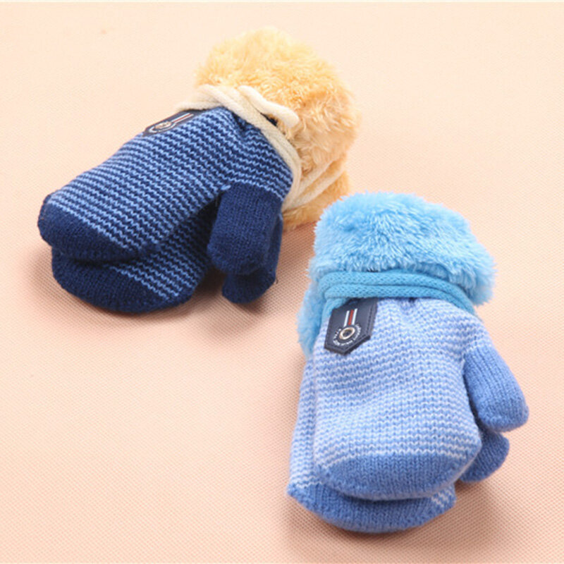 0-3ปีทารกเด็กฤดูหนาวถักถุงมือเด็กอบอุ่นเชือก Full Finger ถุงมือสำหรับเด็กเสื้อผ้าอุปกรณ์เสริม