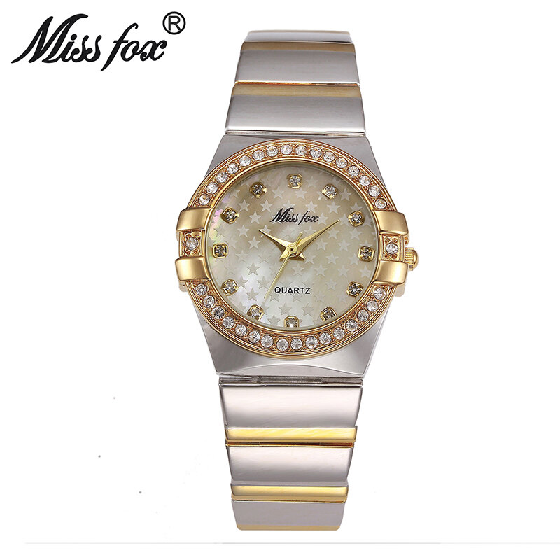 MISSFOX Gold Watch Fashion Brand Rhinestone Relogio Feminino Dourado Timepiece Women Xfcs Grils Superstar Original Role Watches